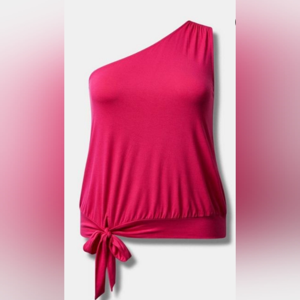 New Torrid 6X Super Soft One Shoulder Tie Front Crop Top-Pink Size 6X(30W) NWT